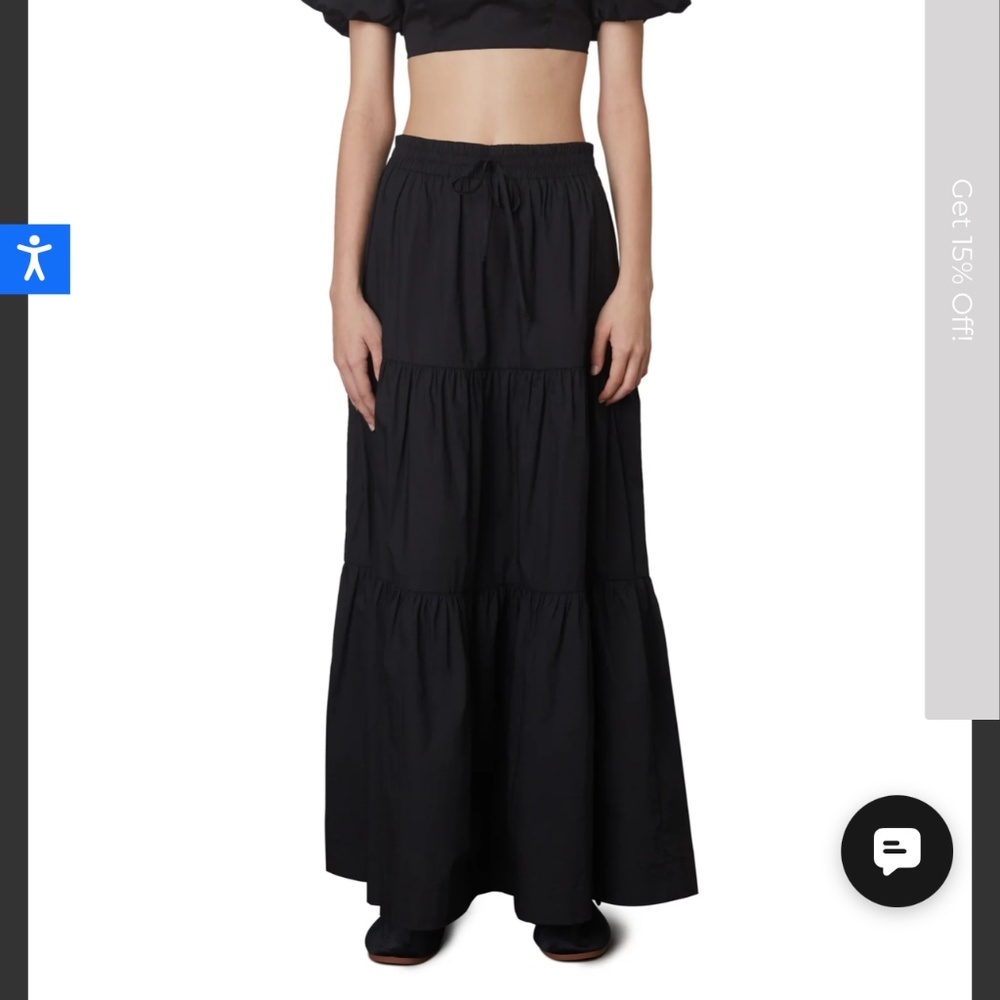 NIA - Black Cotton tiered maxi skirt